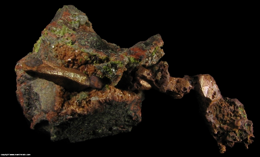 Mineral Specimen: Copper Crystals, Adularia Crystals, Massive Microcline, Epidote and Quartz from Adventure mine, Butler Lode, Greenland, Ontonagon County, Michigan, USA