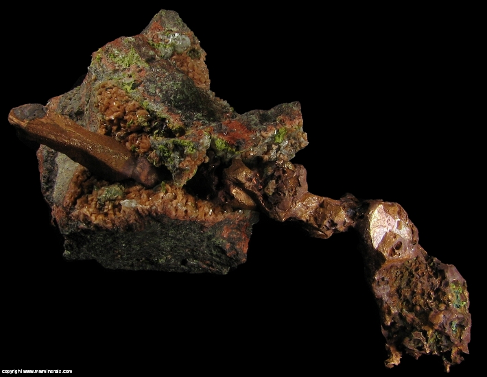 Mineral Specimen: Copper Crystals, Adularia Crystals, Massive Microcline, Epidote and Quartz from Adventure mine, Butler Lode, Greenland, Ontonagon County, Michigan, USA