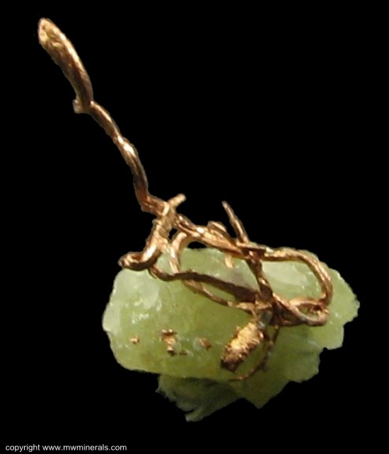 Mineral Specimen: Copper Wire Crystal on Prehnite from Osceola Mine, Osceola, Houghton County, Michigan, USA
