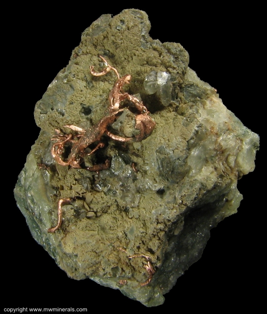 Mineral Specimen: Copper Wire Crystal on Quartz from Osceola Mine, Osceola, Houghton County, Michigan, USA