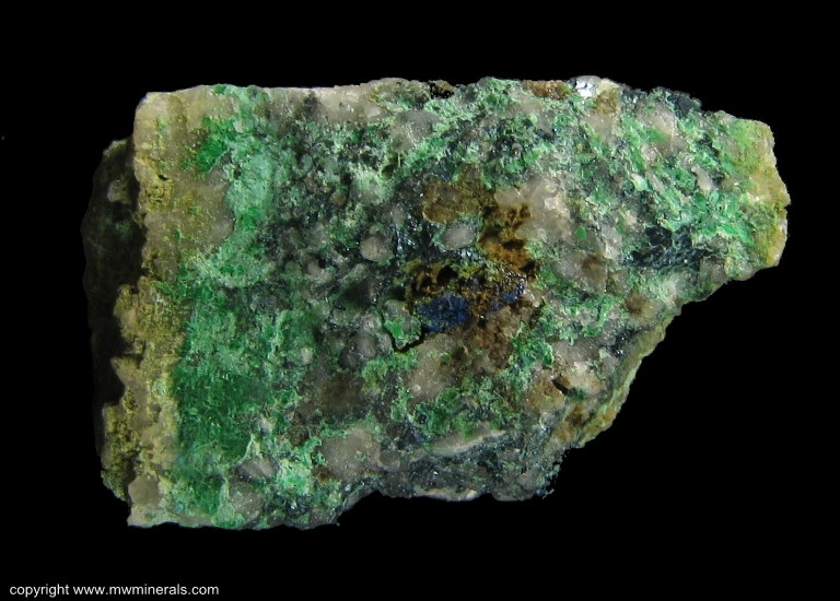 Mineral Specimen: Anilite with Calcite, Malachite and Azurite from Roadcut near the Champion Mine near Painsdale, Houghton County, Michigan