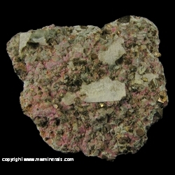 Mineral Specimen: Erythrite, Chalcopyrite, Calcite from French Creek Mines, St. Peters, Warwick Township, Chester Co., Pennsylvania, USA Mineral Specimen: Erythrite, Chalcopyrite, Calcite from French Creek Mines, St. Peters, Warwick Township, Chester Co., Pennsylvania, USA