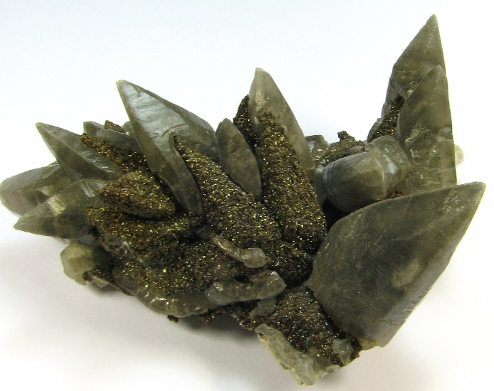 Mineral Specimen: Chalcopyrite on Calcite from Brushy Creek Mine, Greeley, Viburnum Trend District, Reynolds County, Missouri