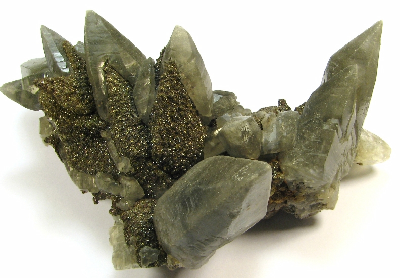 Mineral Specimen: Chalcopyrite on Calcite from Brushy Creek Mine, Greeley, Viburnum Trend District, Reynolds County, Missouri