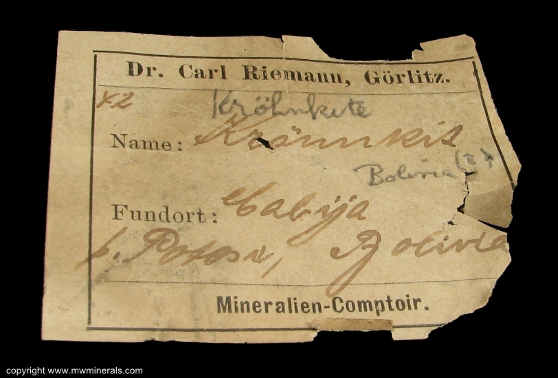 Mineral Specimen: Krohnkite from location unknown, probably Chile, labeled as Bolivia