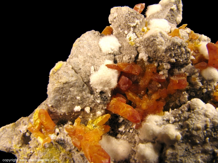 Mineral Specimen: Picropharmacolite, Orpiment from Shimen Mine, Shimen County, Changde Prefecture, Hunan, China