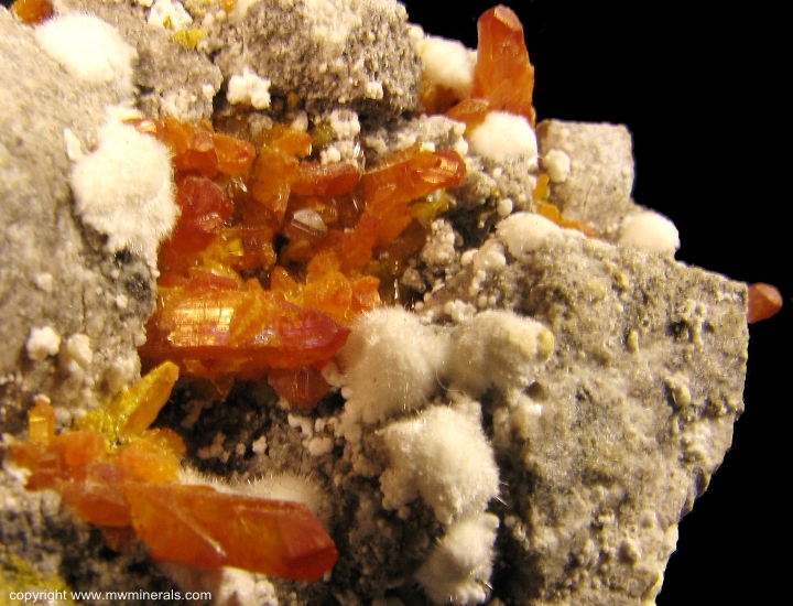 Mineral Specimen: Picropharmacolite, Orpiment from Shimen Mine, Shimen County, Changde Prefecture, Hunan, China