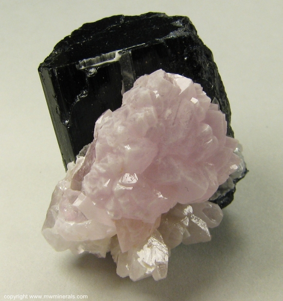 Mineral Specimen: Rose Quartz Crystals on Schorl Tourmaline from Alto da Pitorra, Laranjeiras, Galileia, Doce valley, Minas Gerais, Brazil