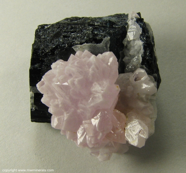 Mineral Specimen: Rose Quartz Crystals on Schorl Tourmaline from Alto da Pitorra, Laranjeiras, Galileia, Doce valley, Minas Gerais, Brazil