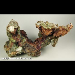 Minerals Specimen: Silver on Copper Halfbreed from Butler Lode, Ontonagon Co., Michigan Minerals Specimen: Silver on Copper Halfbreed from Butler Lode, Ontonagon Co., Michigan