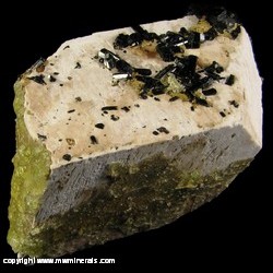Minerals Specimen: Tourmaline and Botryoidal Fluorite on Albite from Erongo Mountain, Erongo Region, Namibia