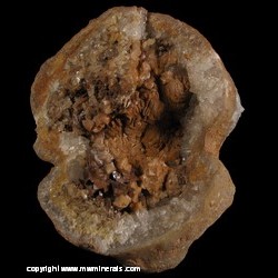 Minerals Specimen: Siderite, Dolomite in Quartz Geode from Uffhofen,  Alzey,  Rhineland-Palatinate,  Germany
