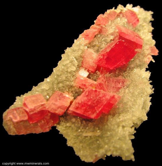 Mineral Specimen: Rhodochrosite on Quartz from Wudong Mine, Liubao, Cangwu County, Wuzhou Prefecture, Guangxi Zhuang Autonomous Region, China
