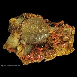Minerals Specimen: Crocoite and Quartz from Berezovsk Mines, Berezovskii Zavod, Ekaterinburg, Middle Urals, Urals Region, Russia
