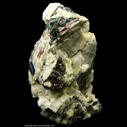 Minerals Specimen: Rose Tourmaline (Elbaite) with Albite and Smoky Quartz from Chesterfield, Hampshire County, Massachusetts Minerals Specimen: Rose Tourmaline (Elbaite) with Albite and Smoky Quartz from Chesterfield, Hampshire County, Massachusetts