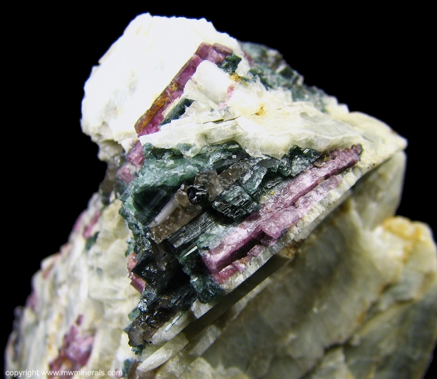 Mineral Specimen: Rose Tourmaline (Elbaite) with Albite and Smoky Quartz from Chesterfield, Hampshire County, Massachusetts