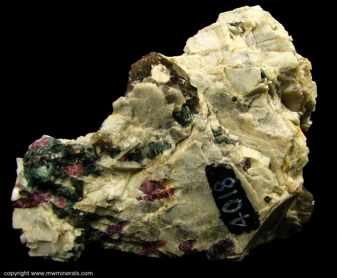 Mineral Specimen: Rose Tourmaline (Elbaite) with Albite and Smoky Quartz from Chesterfield, Hampshire County, Massachusetts