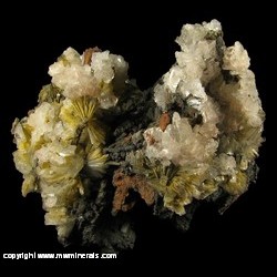 Minerals Specimen: Hemimorphite with Unidentified Coating, Calcite from Mina Ojuela, Mapimi, Durango, Mexico Minerals Specimen: Hemimorphite with Unidentified Coating, Calcite from Mina Ojuela, Mapimi, Durango, Mexico