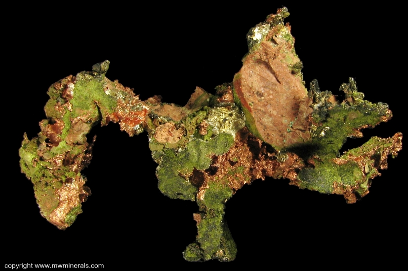 Mineral Specimen: Silver/Copper Halfbreed with Epidote from Calumet and Hecla Lode, Houghton County, Michigan, USA