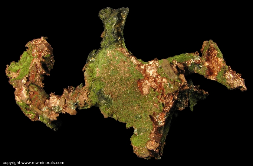 Mineral Specimen: Silver/Copper Halfbreed with Epidote from Calumet and Hecla Lode, Houghton County, Michigan, USA