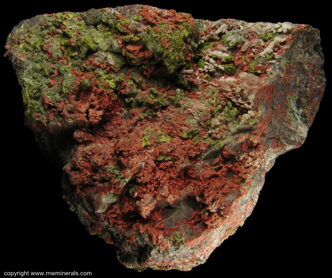 Mineral Specimen: Silver/Copper Hafbreed with Microcline and Epidote from Adventure mine, Butler Lode, Greenland, Ontonagon County, Michigan, USA