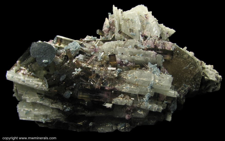 Mineral Specimen: Tourmaline, Apatite, Lepidolite on Albite from Pederneira Mine, Sao Jose da Safira, Doce valley, Minas Gerais, Brazil