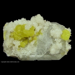 Minerals Specimen: Sulfur and strontian-Calcite on Celestine from Stoneco Quarry, Maybee, Monroe County, Michigan Minerals Specimen: Sulfur and strontian-Calcite on Celestine from Stoneco Quarry, Maybee, Monroe County, Michigan