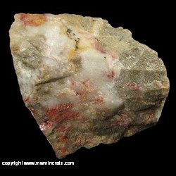 Mineral Specimen: Eglestonite, Calomel, Cinnabar, minor Mercury from Challenge deposit, Emerald Lake Hills, San Mateo Co., California