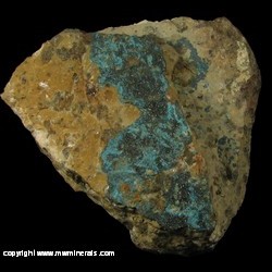 Mineral Specimen: Tourmalinated Rhyolite with Clinoclase from Majuba Hill Mine, Pershing Co., Nevada Mineral Specimen: Tourmalinated Rhyolite with Clinoclase from Majuba Hill Mine, Pershing Co., Nevada