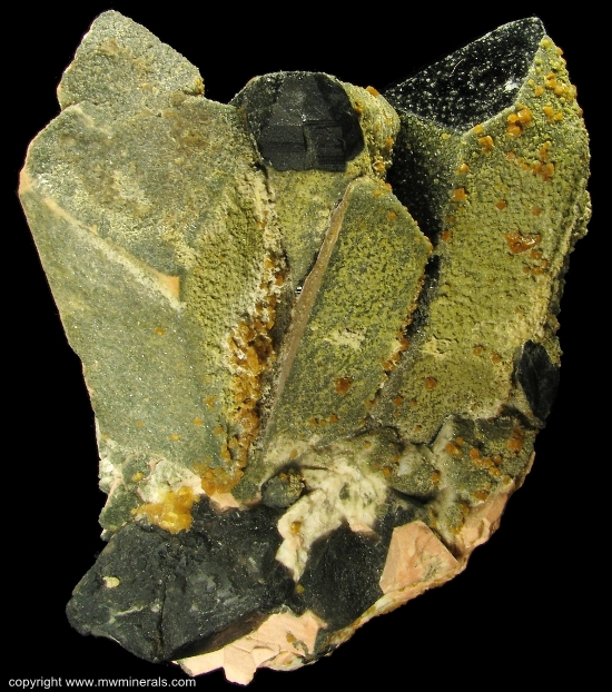 Mineral Specimen: Microcline Twin, Smoky Quartz, Chabazite and Epidote from Jietou, Wulian Co., Rizhao Prefecture, Shandong Province, China