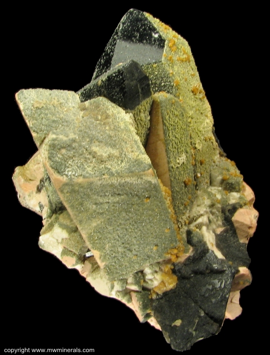 Mineral Specimen: Microcline Twin, Smoky Quartz, Chabazite and Epidote from Jietou, Wulian Co., Rizhao Prefecture, Shandong Province, China