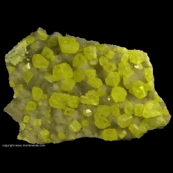 Minerals Specimen: Sulfur and strontian-Calcite from Cozzodisi Mine, Casteltermini, Agrigento Province, Sicily, Italy