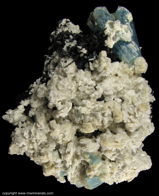 Mineral Specimen: Aquamarine, Tourmaline (Schorl), Albite from Erongo Mountain, Erongo Region, Namibia
