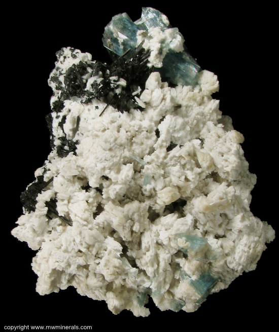 Mineral Specimen: Aquamarine, Tourmaline (Schorl), Albite from Erongo Mountain, Erongo Region, Namibia