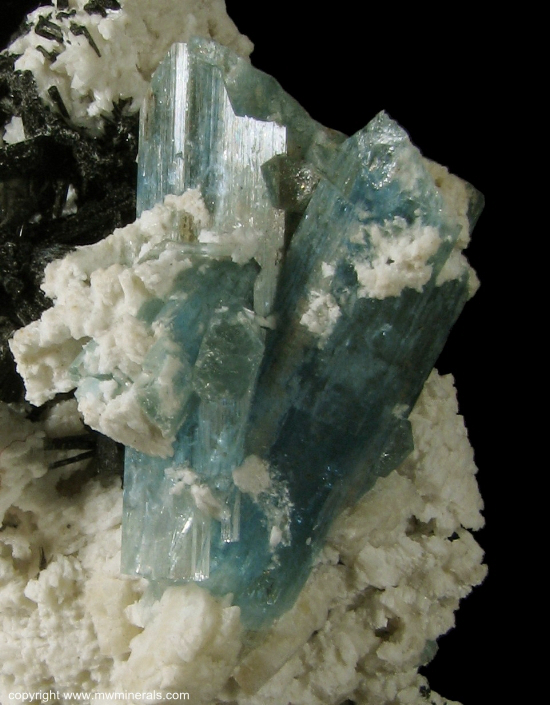 Mineral Specimen: Aquamarine, Tourmaline (Schorl), Albite from Erongo Mountain, Erongo Region, Namibia