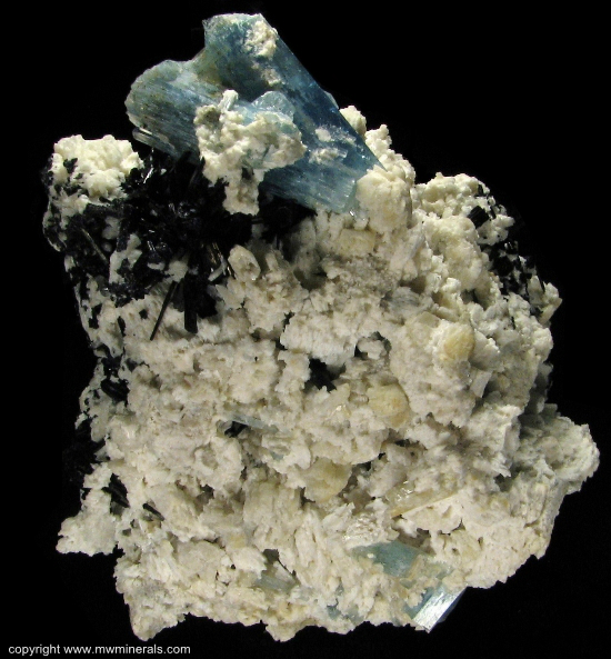 Mineral Specimen: Aquamarine, Tourmaline (Schorl), Albite from Erongo Mountain, Erongo Region, Namibia