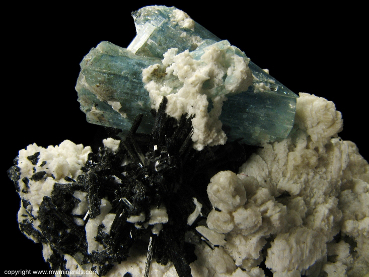 Mineral Specimen: Aquamarine, Tourmaline (Schorl), Albite from Erongo Mountain, Erongo Region, Namibia