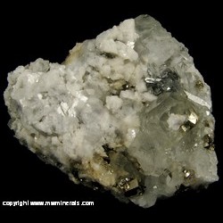 Mineral Specimen: Fluorite with Included Dolomite and Pyrite  on Dolomite with Quartz and Pyrite from Shangbao Mine, Leiyang Co., Hengyang Pref., Hunan Prov., China