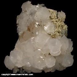 Mineral Specimen: Manganoan Twinned Calcite, Quartz, Chalcopyrite, Sphalerite from Madan, Bulgaria