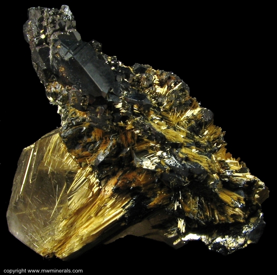 Mineral Specimen: Hematite Crystal, Rutile, Rutilated Quartz from Nova Horizonte, Bahia, Brazil