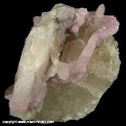Mineral Specimen: Rose Quartz Crystals on Smoky Quartz with Albite from Minas Gerais, Brazil Mineral Specimen: Rose Quartz Crystals on Smoky Quartz with Albite from Minas Gerais, Brazil