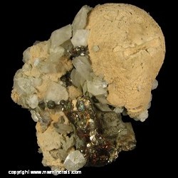 Minerals Specimen: Siderite, Calcite, Pyrite from Nikolaevskiy Mine, Dal'negorsk B deposit, Dal'negorsk, Primorskiy Kray, Far-Eastern Region, Russia