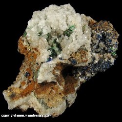 Minerals Specimen: Azurite, Cerussite, Malachite on Barite from Tynagh Mine, Killimor, Co. Galway, Ireland Minerals Specimen: Azurite, Cerussite, Malachite on Barite from Tynagh Mine, Killimor, Co. Galway, Ireland