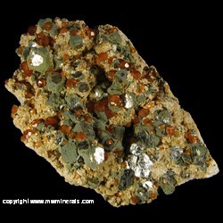 Minerals Specimen: Spessartine Garnet and Muscovite on Microcline from Tongbei, Fujian, China Minerals Specimen: Spessartine Garnet and Muscovite on Microcline from Tongbei, Fujian, China