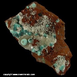 Mineral Specimen: Spherical Rosasite, Calcite from Mina Ojuela, Mapimi, Durango, Mexico