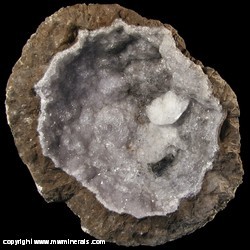 Mineral Specimen: Lilac Amethyst Coconut Geode with Twinned Calcite Crystal from Chihuahua, Mexico