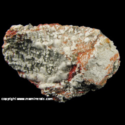 Minerals Specimen: Picropharmacolite, Pharmacolite, Realgar from White Caps Mine, Manhattan Dist., Nye Co., Nevada Minerals Specimen: Picropharmacolite, Pharmacolite, Realgar from White Caps Mine, Manhattan Dist., Nye Co., Nevada
