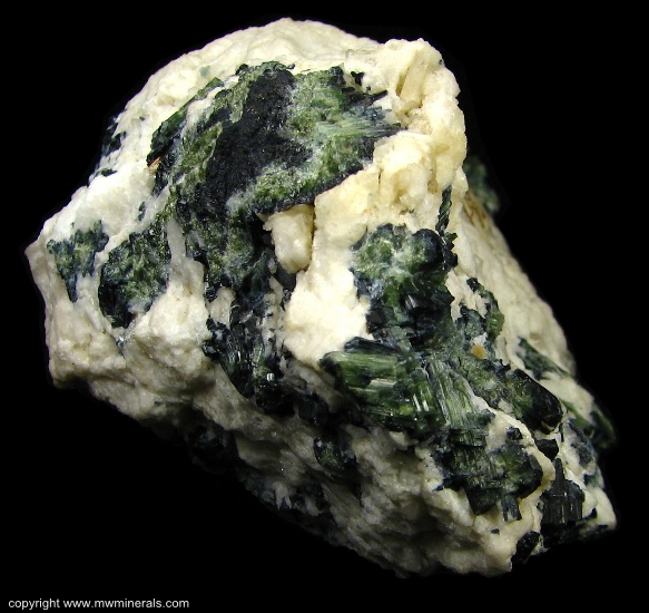 Mineral Specimen: Green Tourmaline with Indicolite (Elbaite) in Milky Quartz from Chesterfield, Hampshire County, Massachusetts