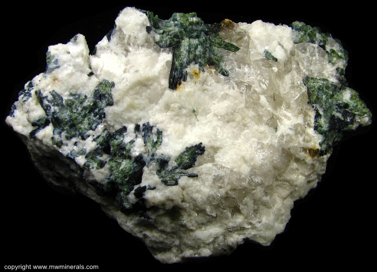 Mineral Specimen: Green Tourmaline with Indicolite (Elbaite) in Milky Quartz from Chesterfield, Hampshire County, Massachusetts