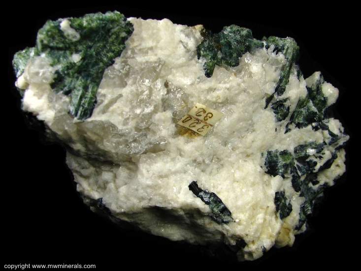 Mineral Specimen: Green Tourmaline with Indicolite (Elbaite) in Milky Quartz from Chesterfield, Hampshire County, Massachusetts
